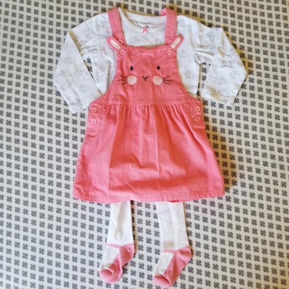 NWT Carters Baby Girls 3 Piece Floral Tee /& Bunny Jumper Dress EASTER 3 or 6 Mo.
